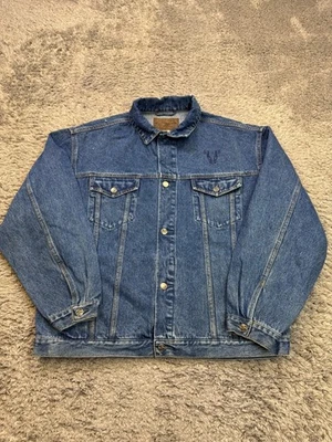 Vtg Port Authority Trucker Jacket Men XL Western Bull Embroidered 90s Denim Coat - Image 1 of 4