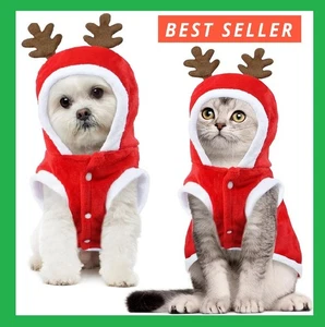 XS Haustier Weihnachten Kostüme Santa Hirsch Hund Katze Kleidung Winter Mäntel Urlaub Outfit - Bild 1 von 8