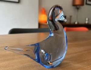 Vintage Art Glass Duck Paperweight Blue Wedgwood? c1970s 11.5cm Long - Picture 1 of 7