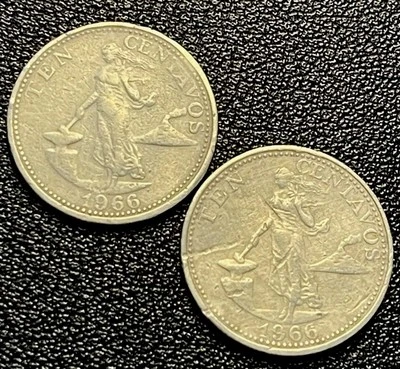 Lot Sale (2 Pcs) 1966 Philippine Ten Centavo Coin Female, Hammer and Anvil - Image 1 of 4