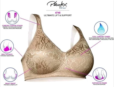 Sujetador Playtex 18 horas floral beige 38G sin cables soporte de elevación definitivo #4745 Foto 1 de 4
