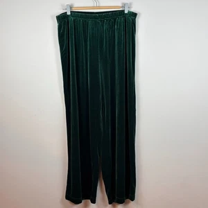 Quacker Factory Green Velvet Wide leg Stretch Pants Womens Petite 1X Holiday - Picture 1 of 9