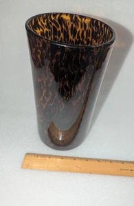 Tortoise Shell or Leopard Print Handblown Vase Almost 10" Tall HEAVY - Picture 1 of 5