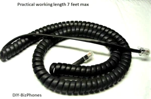 Flat Black Landline Phone Handset Cord Generic Receiver Curly Charcoal Tail 12Ft - Picture 1 of 2