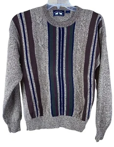 Woods & Gray Men's L Knit 100% Cotton Striped Sweater Sz L Vintage - Picture 1 of 7