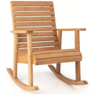 Costway Outdoor Rocking Chairs 33"Hx26"Wx33"D High Back Fir Wood Armchair Beige - Picture 1 of 4