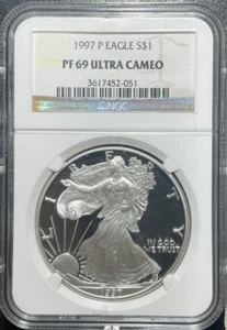 1997-P SILVER EAGLE NGC PF 69 ULTRA CAMEO CLASSIC BROWN LABEL - Picture 1 of 4