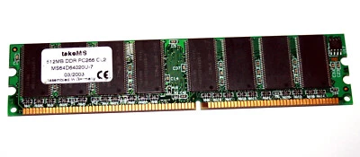 512 MB DDR RAM 184-pin PC-2100U non-ECC  CL2  'takeMS MS64D64020U-7' - Photo 1/2