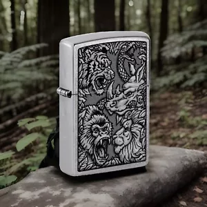 Genuine Zippo Lighter Jungle Design Great Collectible Lighter Animals Pattern - Picture 1 of 4