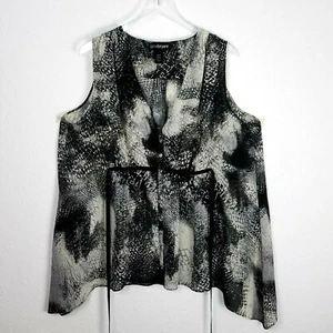 Blusa sin mangas LANE BRYANT 18 20 negro blanco patrón serpiente lazo trasero  - Imagen 1 de 5