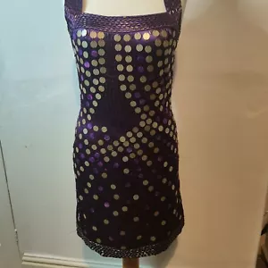 purple party dress size 12 Cotton club sequin satin party bodycon - Picture 1 of 11