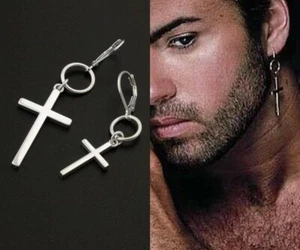 Orecchini Regalo Pendenti Forma Croce George Michael Unisex In Argento Sterling 925 - Foto 1 di 5