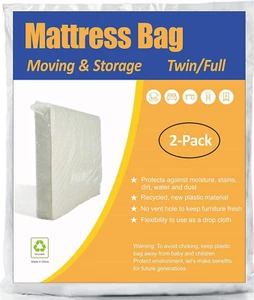Mattress Bag for Moving and Storage, Twin and Full Size, 2 Pack Clear - Picture 1 of 12