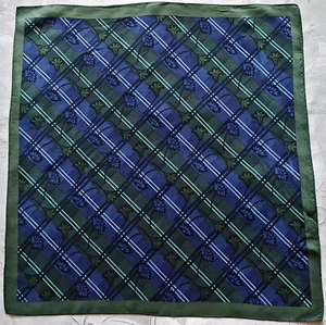 SCHAL VINTAGE AUTHENTISCH KARIERT KUNST BLUMEN GRÜN BLAU SEIDE 19" KLEIN QUADRATISCH - Bild 1 von 3