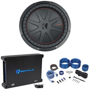 Kicker 48CWR124 COMPR12 1000 Watt 12" Car Subwoofer Sub+Mono Amplifier+Amp Kit - Picture 1 of 12