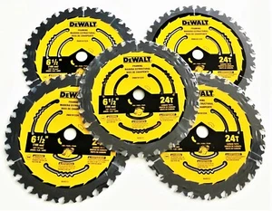 5 DEWALT 6-1/2" CARBIDE 24T CORDLESS CIRCULAR SAW BLADES FRAMING 24 DWA161224 - Picture 1 of 3