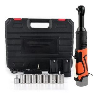 18V Electric Cordless Ratchet 3/8"Right Angle Wrench Impact Power Tool 2 Battery - Picture 1 of 9