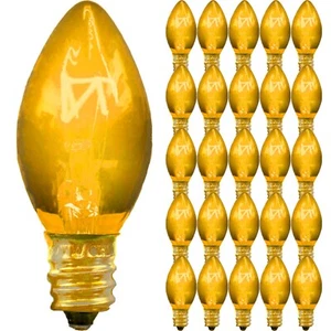 C-9 YELLOW CLEAR STEADY LIGHT BULBS BRAND NEW 1 BOX OF 25 C9 Gold CHRISTMAS - Picture 1 of 8