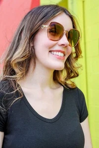 Women Hexagonal Oversized Bifocal Reading Sunglasses - Metal Temple Reader Glass - Picture 1 of 14