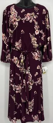 Vestido recto Ralph Lauren para mujer talla 16 ciruela floral midi cuello redondo elástico nuevo Foto 1 de 4