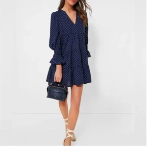 Biesen Pomander Place marineblau und weiß gepunktet Kenzo Stufenkleid Größe Large - Bild 1 von 8