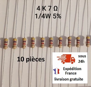 Résistance 4,7Kohm 10 pièces 1/4W 5% Resistance Cuche Métal 4K7 ohm - Picture 1 of 1