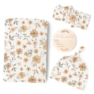 Baby Girl Newborn Receiving Blanket with Matching Headband and Beanie Floral - Picture 1 of 7