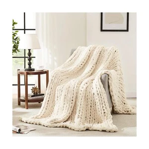 L'AGRATY Chunky Knit Blanket Throw,Soft Chenille Yarn Throw Blanket 50x60, - Picture 1 of 6