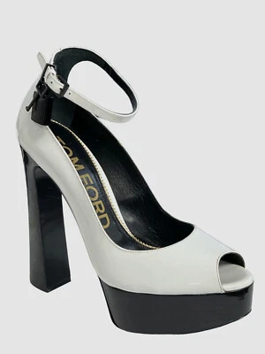 $2150 TOM FORD Mujer Blanco Negro Bloqueo Bicolor Peep-Toe Plataforma Bombas Talla 38.5 Foto 1 de 4