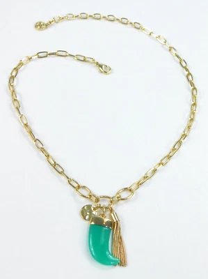 Gold Tone Faux Turquoise Jade Claw Tassel Pendant Necklace R.J. Graziano - Image 1 of 3