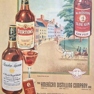 Burton's Bourbon Supreme Old Mr. Boston Sloe Gin Vintage Ad American Distilling - Bild 1 von 3