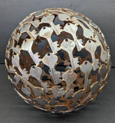 Vintage MCM Style, Welded Key Sphere Globe Orb Ball Metal Sculpture 9" Medium Lg - Image 1 of 4