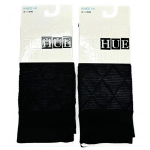HUE Striped Diamond Pattern Knee Highs Womens One Size Sheer 2 Pairs New - Picture 1 of 4
