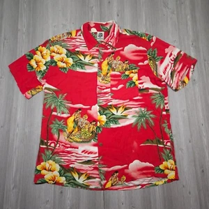 Kennington Hawaiihemd Herren Large rot Knopfleiste Viskose Hula Girl Tropical - Bild 1 von 10