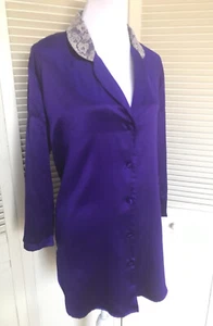 Victorias Secret Gold Label Sleep Shirt Purple Satin Sz Small Lace 80s Vintage - Picture 1 of 7