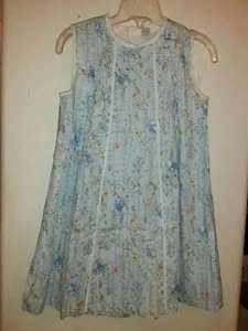 girls Easter size 8-10 Dadati blue floral print short sleeveless cotton dress - Picture 1 of 5