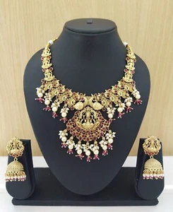 Conjunto de collar tradicional de joyería del templo del sur de la India conjunto étnico chapado en oro - Imagen 1 de 3