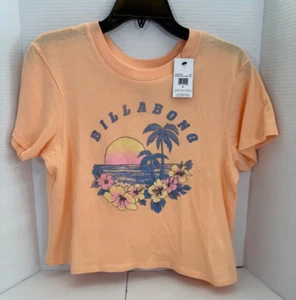 Billabong T-Shirt Women's XL Peach Short Sleeve Crop Graphic Tee Sunset Beach - Picture 1 of 3