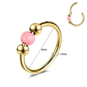18g Stainless Steel Hoop Nose Ring Opal Septum Ring Helix Conch Piercing Jewelry - Picture 1 of 25