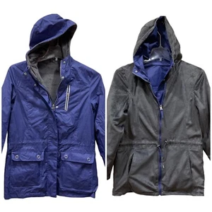 S Izod Jacket Womens Small Reversible Hooded Full Zip Coat Purple/Blue Gray - Picture 1 of 13