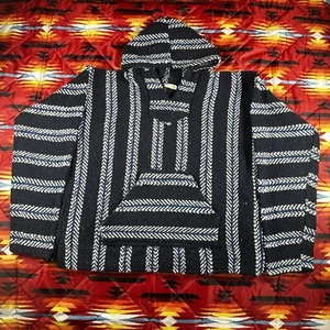 Poncho Youth Size Large Baja Mexican Blanket Pullover Hoodie Blue Drug Rug - Picture 1 of 7