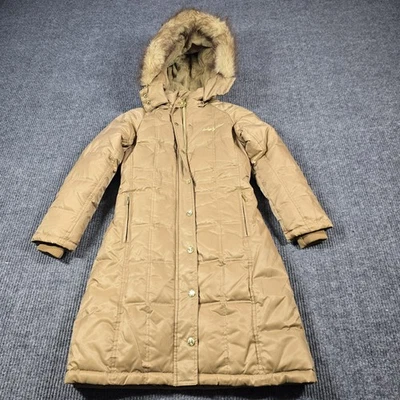 Baby Phat Girlz Coat Girls Medium Tan Puffer Parka Faux Fur Hood Leopard Quilted - Image 1 of 4
