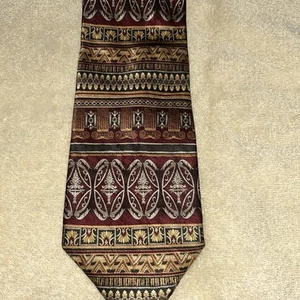 Roundtree & Yorke Men's Silk Tie 58" X 4" Multi-Color Geometric/Horiz. Striped - Picture 1 of 5