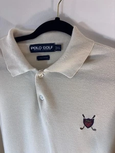 Vintage Polo Golf Langarm Strick Poloshirt Creme Herren XL Golf Wappen Ralph Laur - Bild 1 von 8