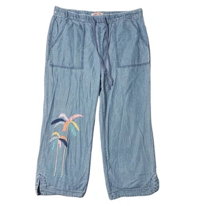 Johnny Was Sarabi Pull On Jeans XL hellblau bestickt aufgesetzte Tasche Palmen - Bild 1 von 8