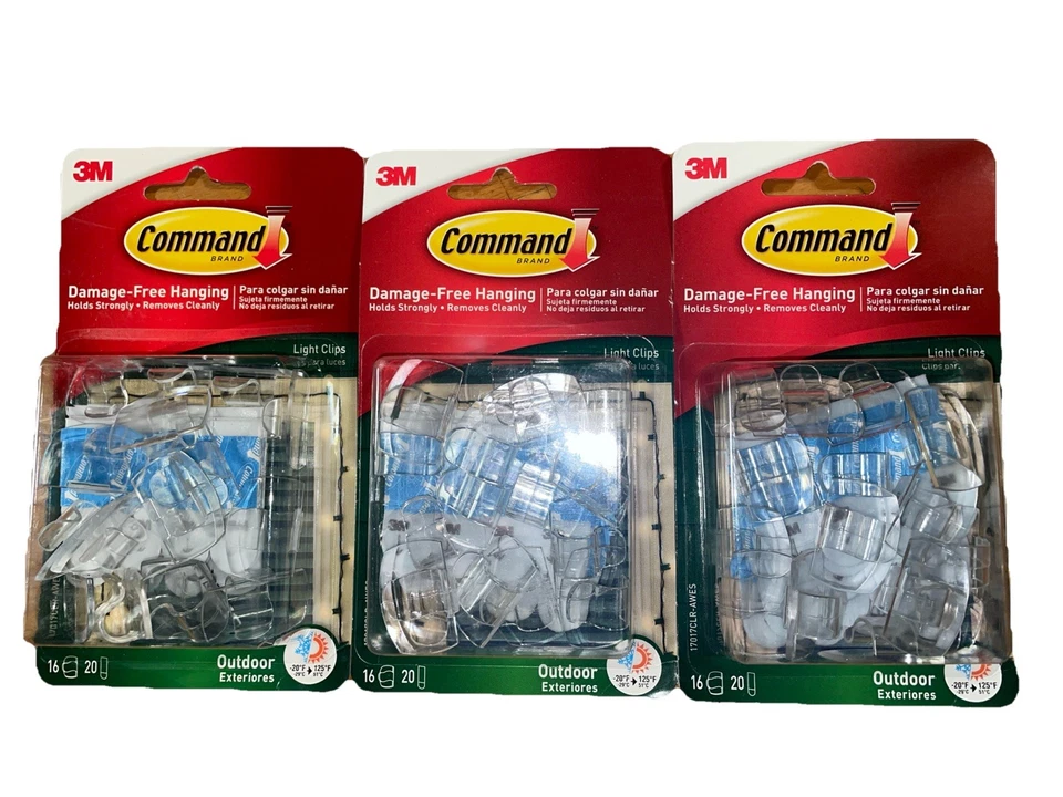 (3) Clips de luz exterior Command-Clear con tira adhesiva Foto 1 de 1