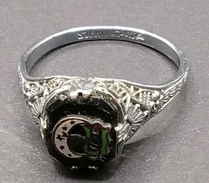 Vintage ODD FELLOWS Daughters Of Rebekah Sterlingsilber Onyx Ring Größe 7,75 - Bild 1 von 5