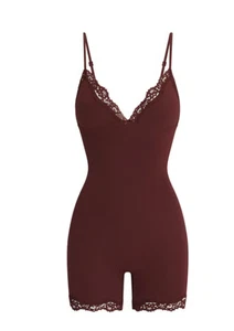Skims Fits Everybody Lace Triangle Bodysuit, Oxblood, Large - Picture 1 of 5