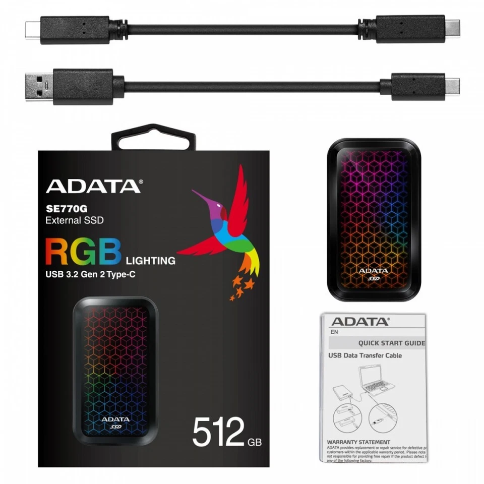 4710273774756 SSD External SE770 512GB USB3.2-A/C RGB ADATA - Image 1 of 1