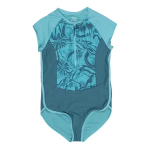 Athleta Girls Short Sleeve One Piece Small Surfdream Gulf Green Swimwear - Picture 1 of 6